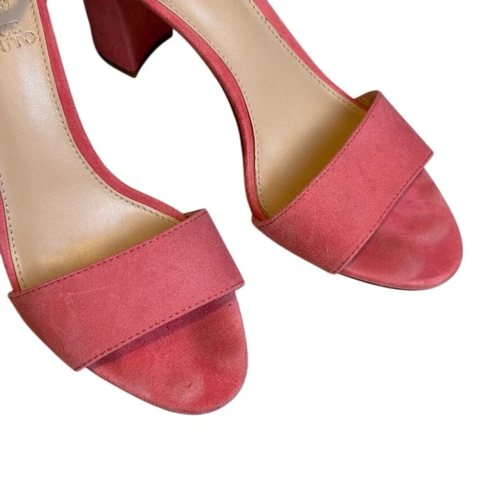 Vince Camuto Pink Heels Block Sandal Suede Strap Dressy Summer Formal Barbiecore - Picture 7 of 8